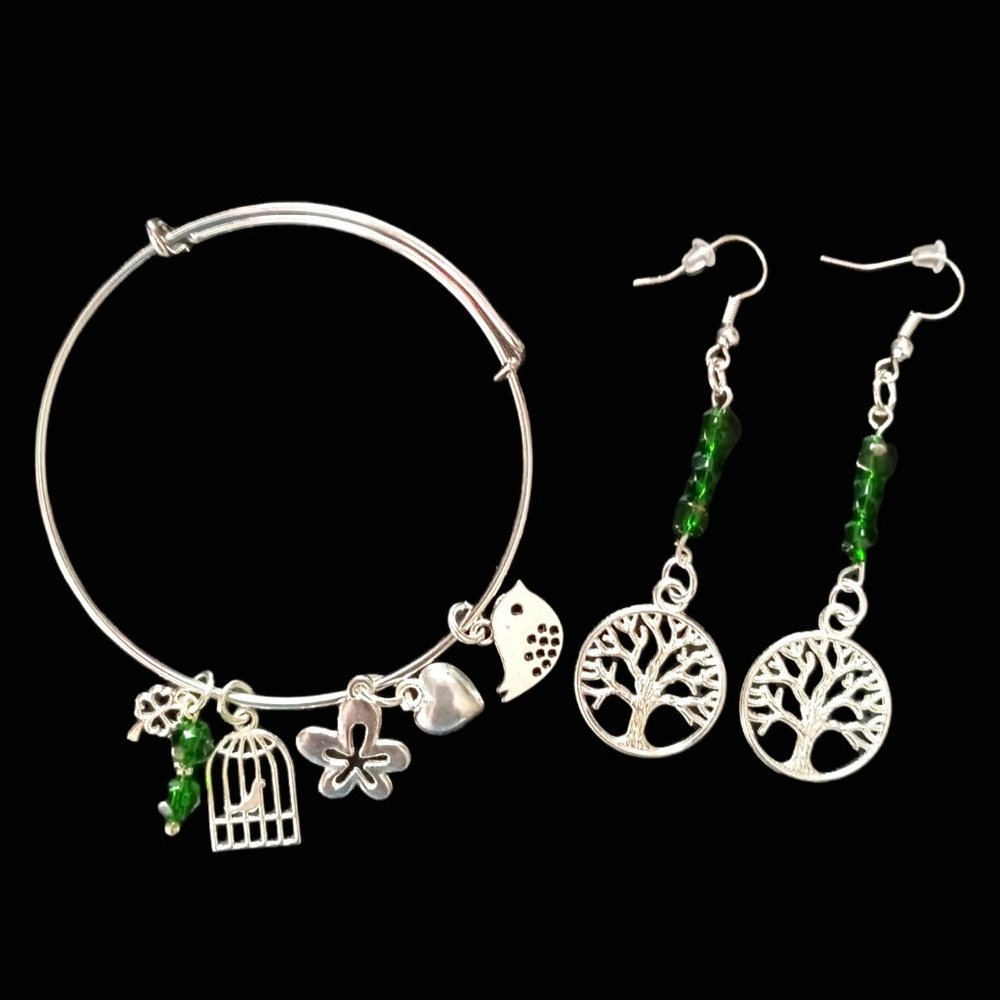 Bracelet Bangle Charm "The Life Tree" with Earings